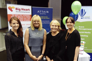 image shows nichola and jo from launch events with Jackie salt from Attain and Grace Dyke from yellow jigsaw