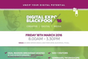 image shows the top half of the flyer for the digital expo at blackpool